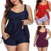 2Pcs/Set Summer Swimsuit Set Sporty Style Suspender Vest Tankini Tops Printing Shorts Set Split Design Swimwear
