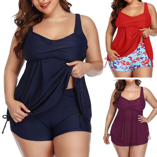 2Pcs/Set Summer Swimsuit Set Sporty Style Suspender Vest Tankini Tops Printing Shorts Set Split Design Swimwear