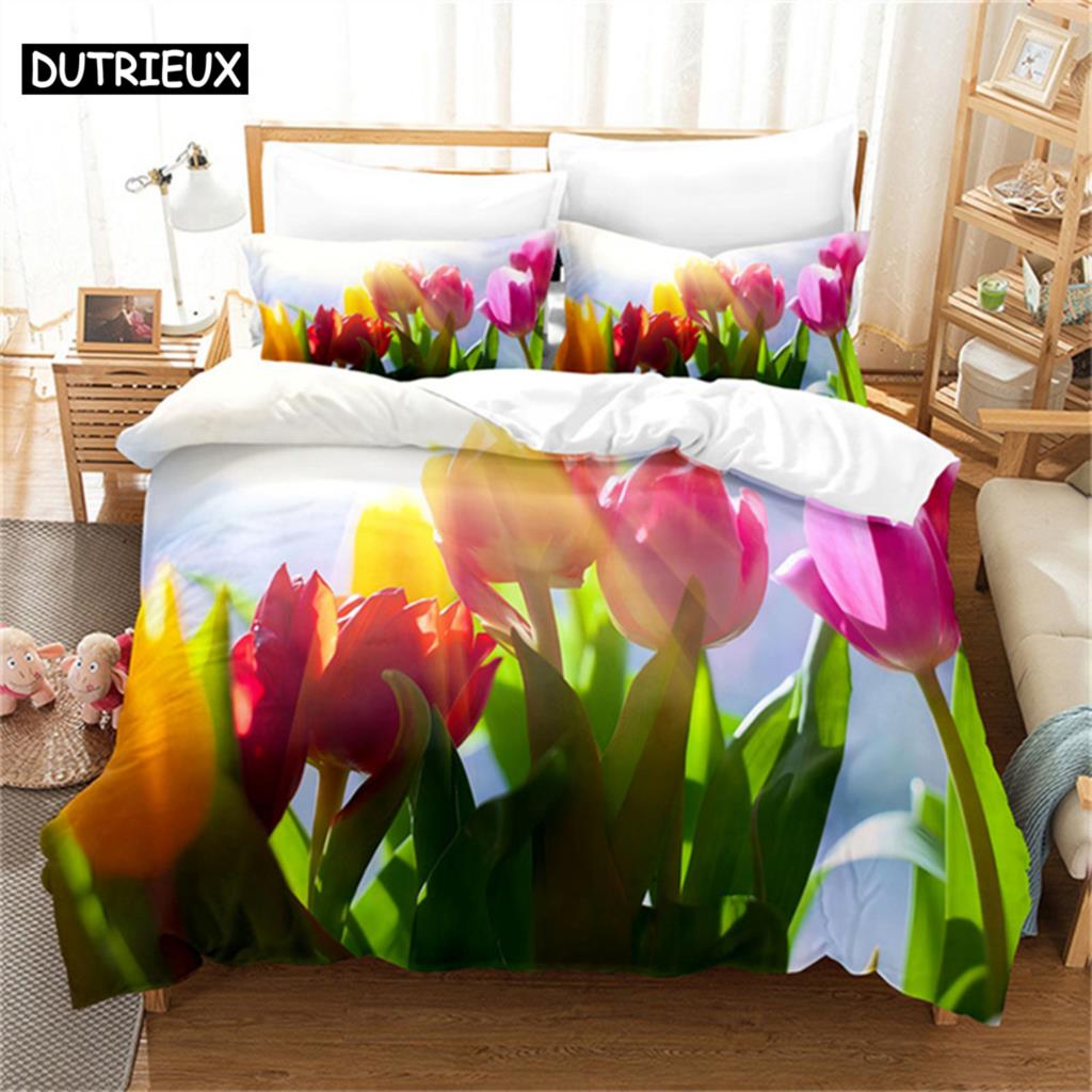 Comforter Tulip Scenery Queen Bedding Set Kids Bedroom Bed Set Comforter Set King Size Bedding Sets