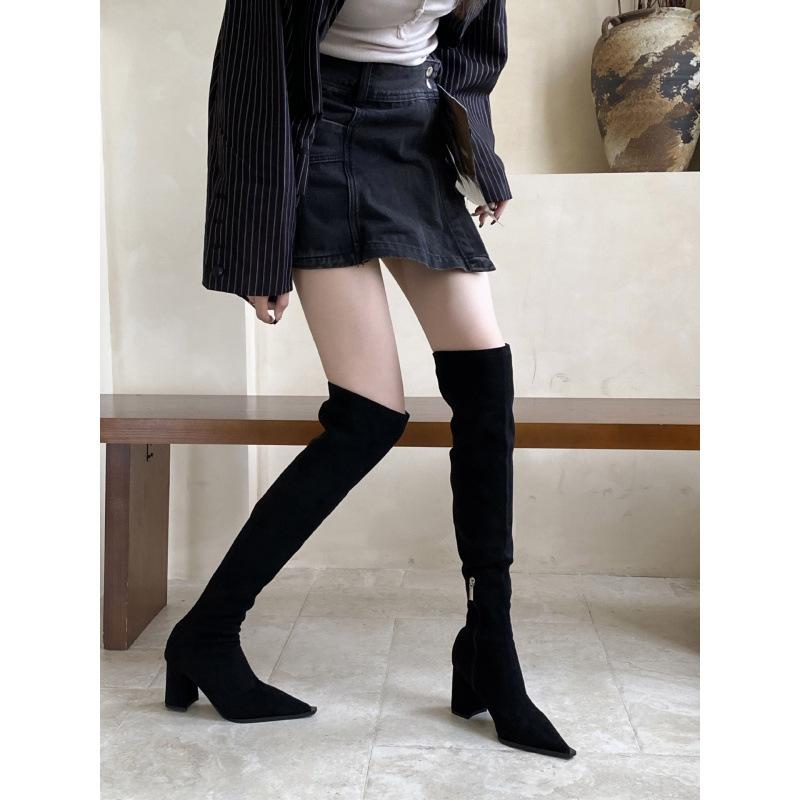 2025 autumn new pointed thick heel high heel temperament thin French fashion sexy beauty female Internet celebrity boots 35