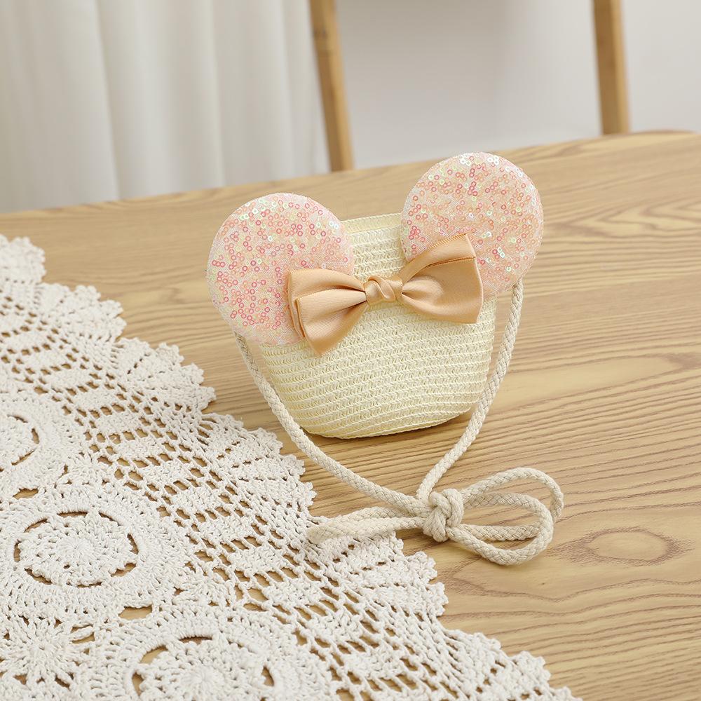 New Arrival Straw Hat And Bag Set For Girls Kids Fashion Summer Bow Lovely Princess Sun Cap Outdoor Cartoon Beach Waved Hats