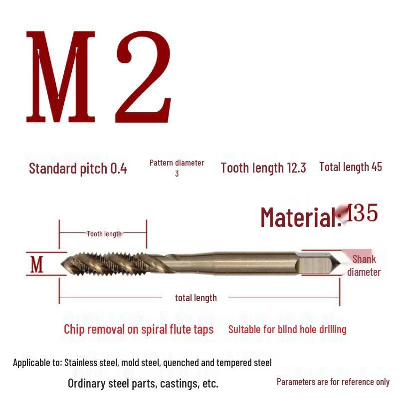 Cobalt Tapping & Threading Tools for Spiral Taps M3-M12, Stainless Steel