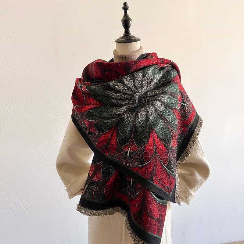Women's Winter Floral Retro Imitation Cashmere Shawl - Fashionable & Warm Gift Scarf
