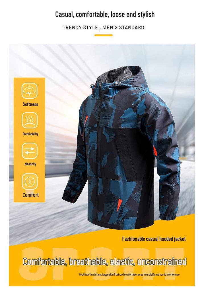 Men's Spring/Autumn Quick-Dry Hooded Windbreaker for Outdoor Sports