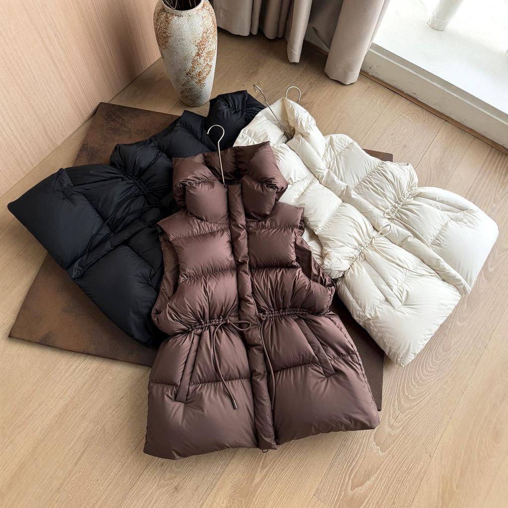 European winter new cotton clothes, vest, drawstring, cotton vest, women's medium and long warm waist, slim fit and warm vest