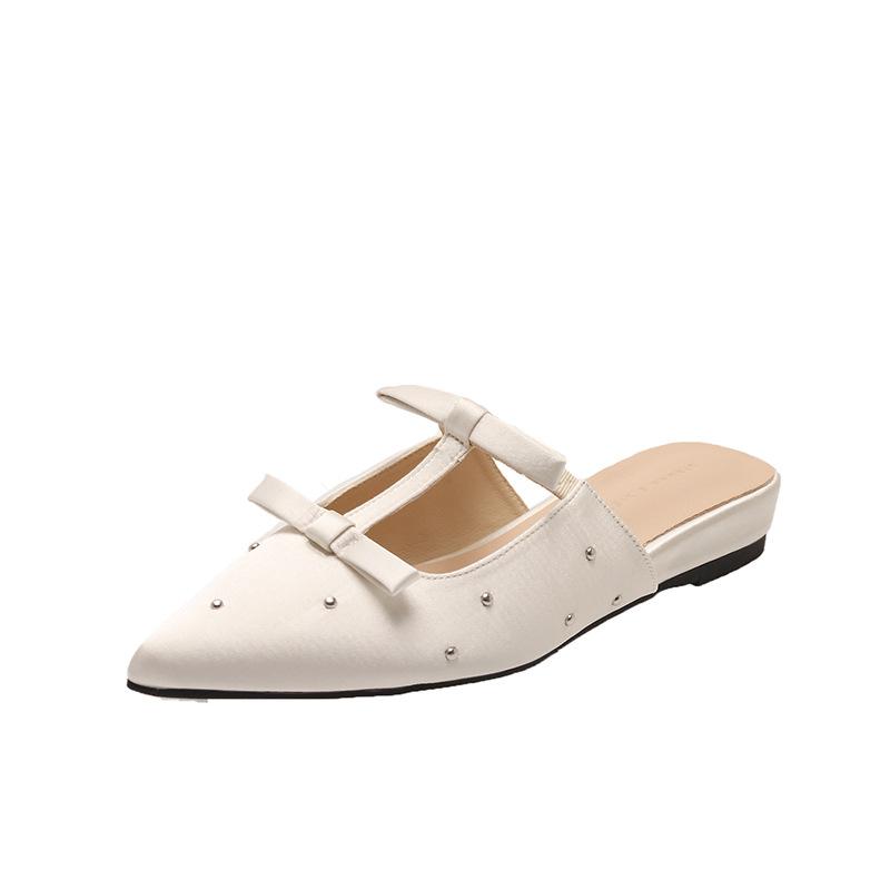 

Сяосянфэн полушлепки женские на толстой подошве для улицы 2025 весна и лето с закрытым носком острые с бантом с мелким вырезом на внутренней платформе крутые шлепанцы 40