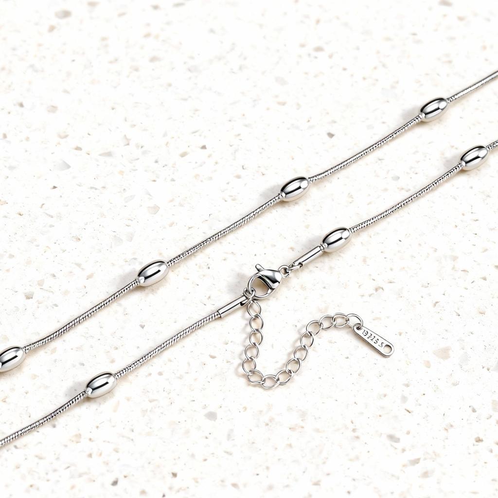 Stainless Steel Long Beaded Chain Necklace Layers Stacked Collar Trendy Jewelry Accessory for Women Girls Wife