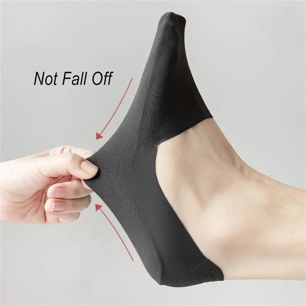5 Pairs/Pack Invisible Seamless Ice Silk Socks Men Thin Nylon Cotton Bottom Socks Breathable Quality Anti Slip Silicone Socks