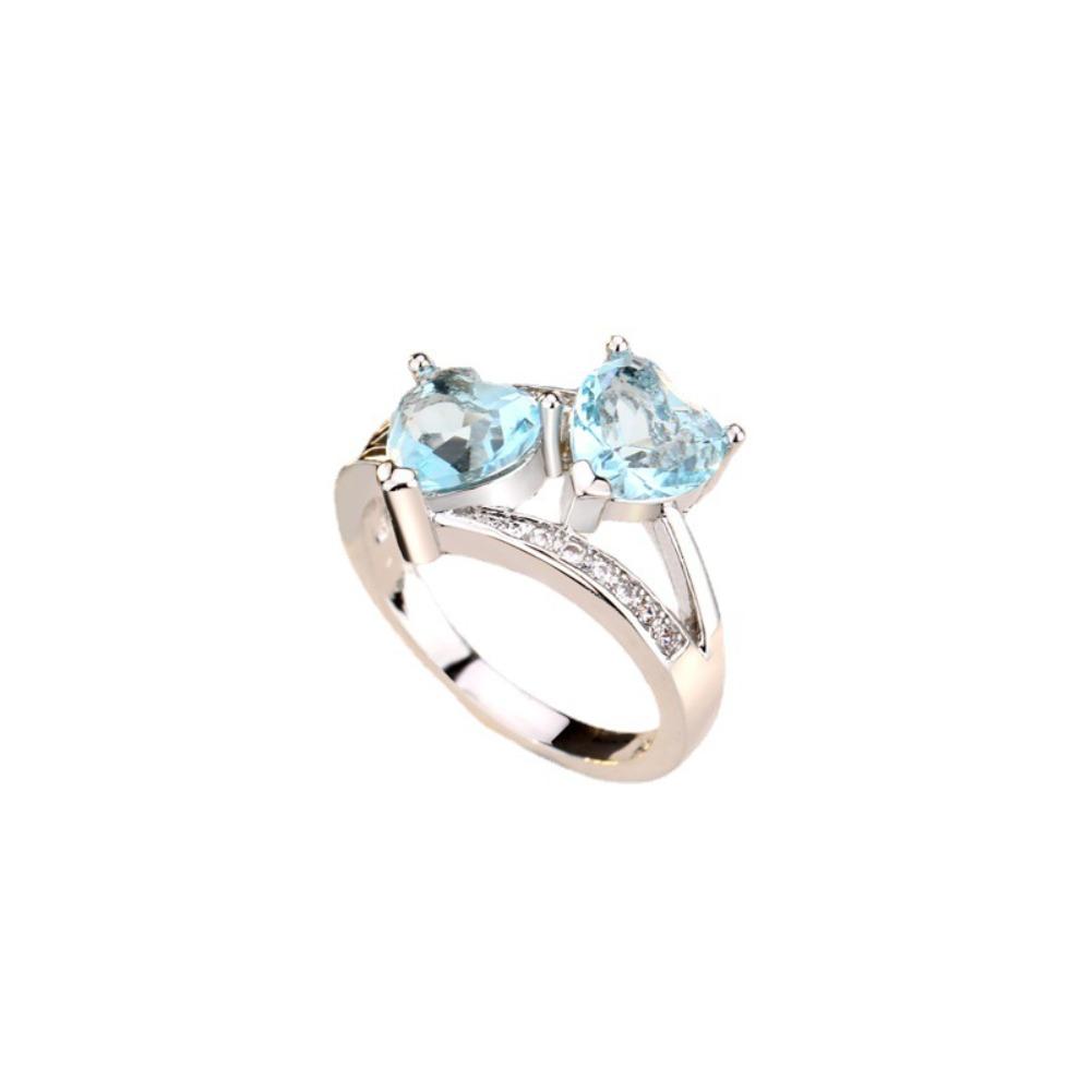 S925 Silver Plated Double Heart Zircon Rings for Women Colorful Sparkling Zirconia Ring Fashion Jewelry