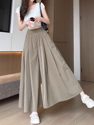 Yamamoto Women’s 2025 Summer High-Waist Slimming A-Line Culottes – Ice Silk, Casual Midi Skirt Style.