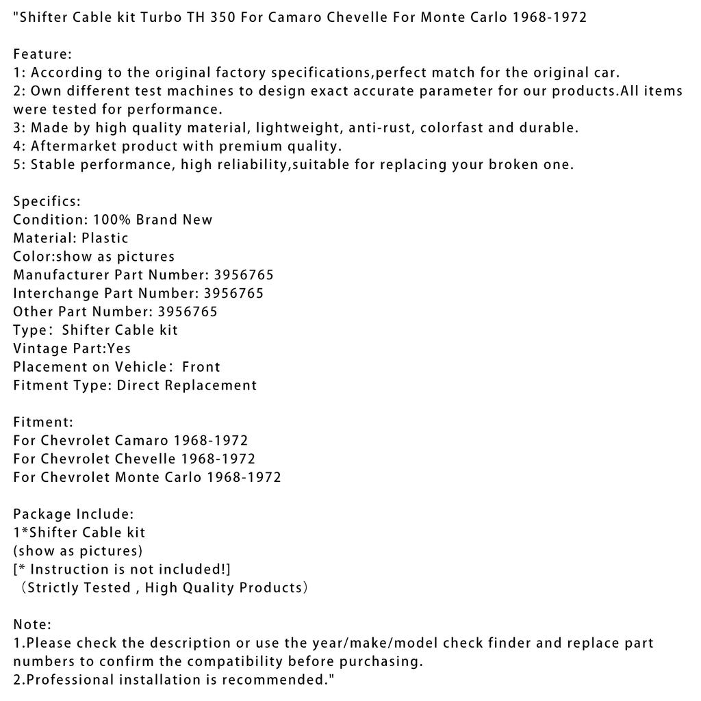 Shifter Cable kit Turbo TH 350 For Camaro For Chevelle For Monte Carlo 1968-1972