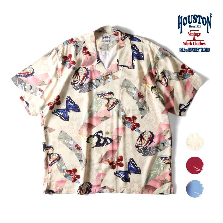 Houston 41199 ALOHA SHIRT Print Short Sleeve Hawaiian Medium (Butterfly) All-Over Shirt, Sax,
