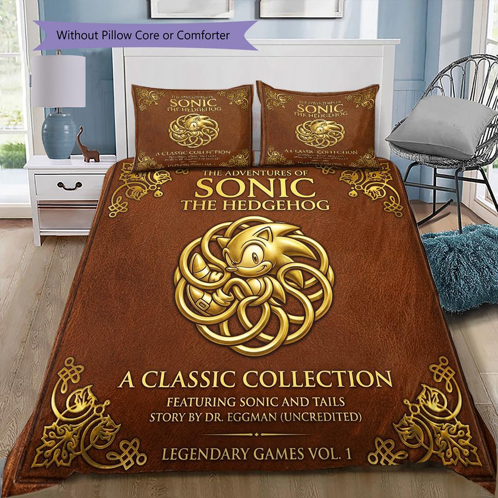 Sonic Hedgehog Pattern Bedding Quilt Set Quilt Cover Pillowcase Home Birthday Gift(1 * Duvet Cover + 2 * Pillowcase, Without Core)