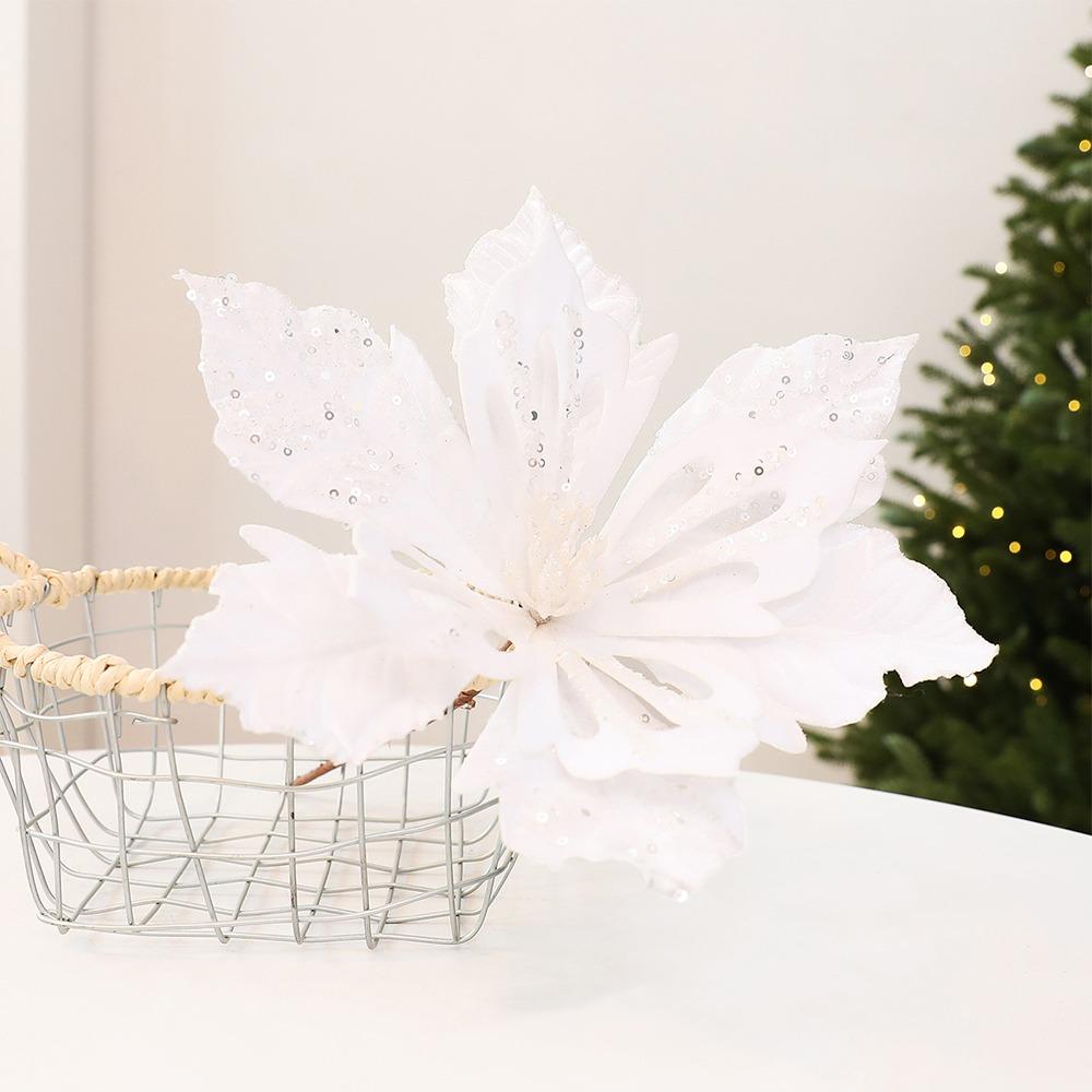 Flocking Velvet Artificial Poinsettia Realistic Holiday Xmas Flower Decor  Photo Props