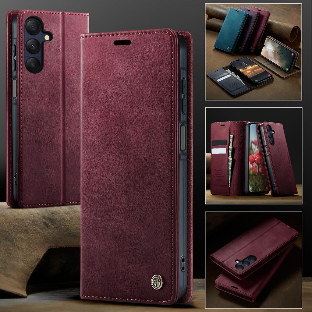 Pro Samsung Galaxy A25 5G (Globální) (161,0 x 76,5 x 8,3 mm) Pouzdro CASEME řady 033 Peněženka s RFID blokováním Stojánek Kožené pouzdro na telefon s texturou telete