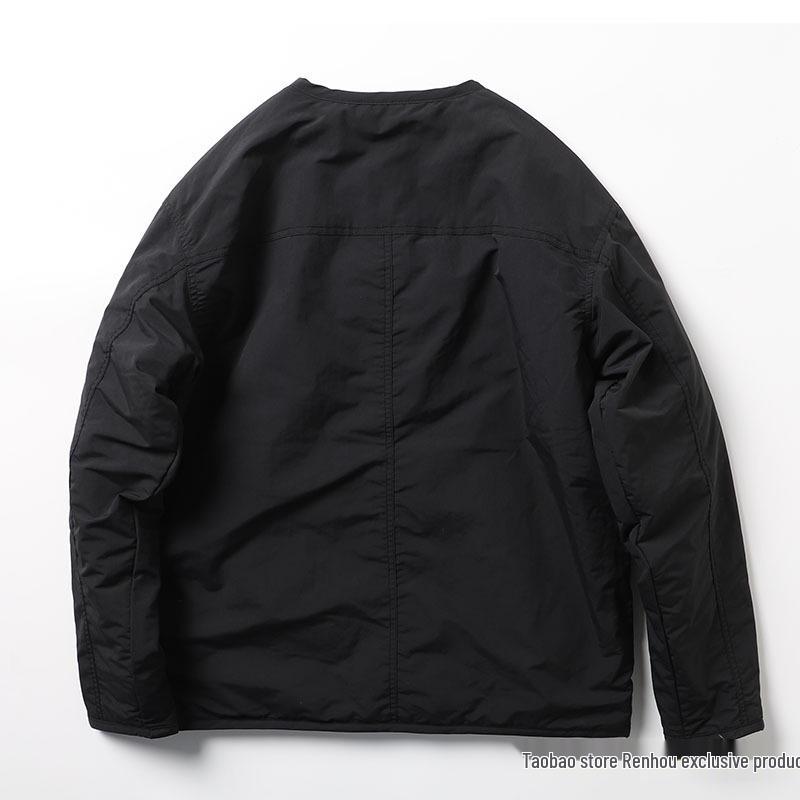 2025 Men's Autumn/Winter Retro Workwear Jacket: Collarless, Solid Color, Loose Fit, Outdoor Trendy Style.