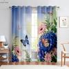 Window Curtains Floral Butterfly Print Curtains Pastoral Style Bedroom Living Room Kitchen Decorative Curtains 2 Pieces