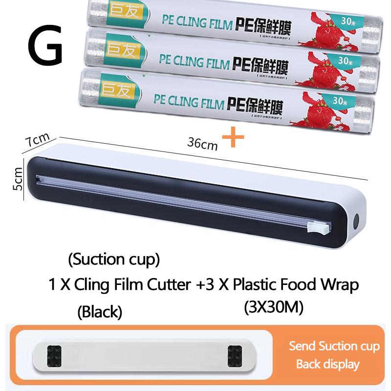 Plastic Wrap Dispenser with Slide Cutter Reusable Food Wrap Cutter Household Cling Film Cutter Refillable Cling Film Dispenser