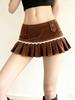 European Retro Slimming Corduroy Lace Pleated Mini Skirt for Women