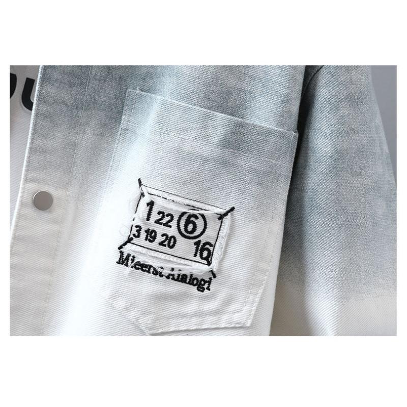 Men's Gradient Ombre Patch Pocket Long Sleeve Button Down Shirt Casual Streetwear Top