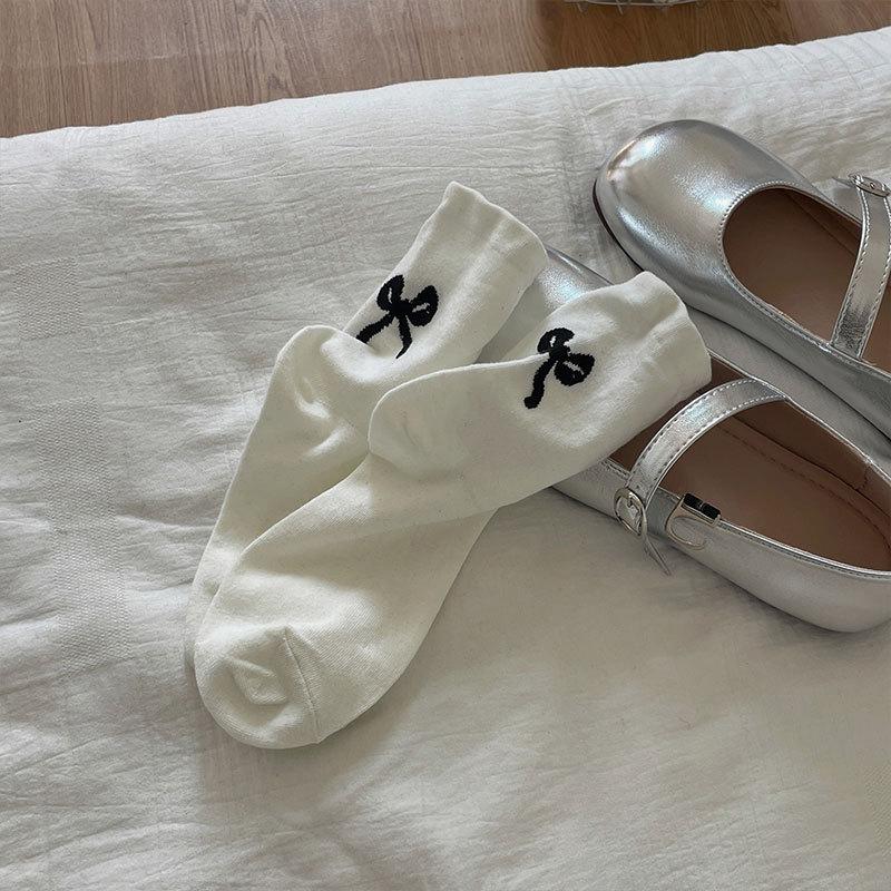 Heel Bow Pure Desire Niche Series Of Medium Socks New Thin And Light Preppy Style Stack Socks