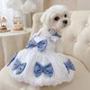Fashion Thin Breathable Dog Princess Dress Bow Design Lightweight Pet Lace Skirt Comfortable Soft Dog Puff Skirt Outdoor Walk