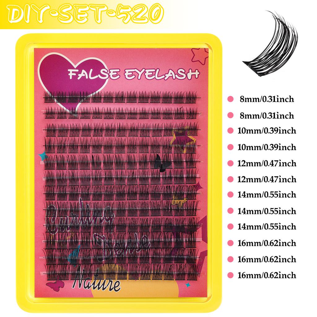 Diy False Eyelash Extension Set, Single Tuft Of Hair 240 Tufts Of Thick Curled Big Eyes D Curled Eyelashes