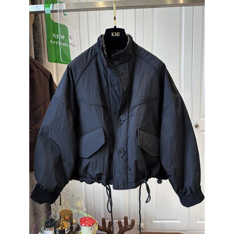 

Тонкая и легкая одежда с воротником-стойкой и хлопковой подкладкой Женская зимняя свободная повседневная универсальная рабочая ветрозащитная куртка с хлопковой подкладкой L чёрный