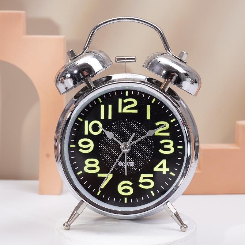 4 Inch Metal Twin Bell Alarm Clocks Loud Volume Alarm for Students Wake Up Clock with On Off Timer Home Bedroom Desktop Clock
