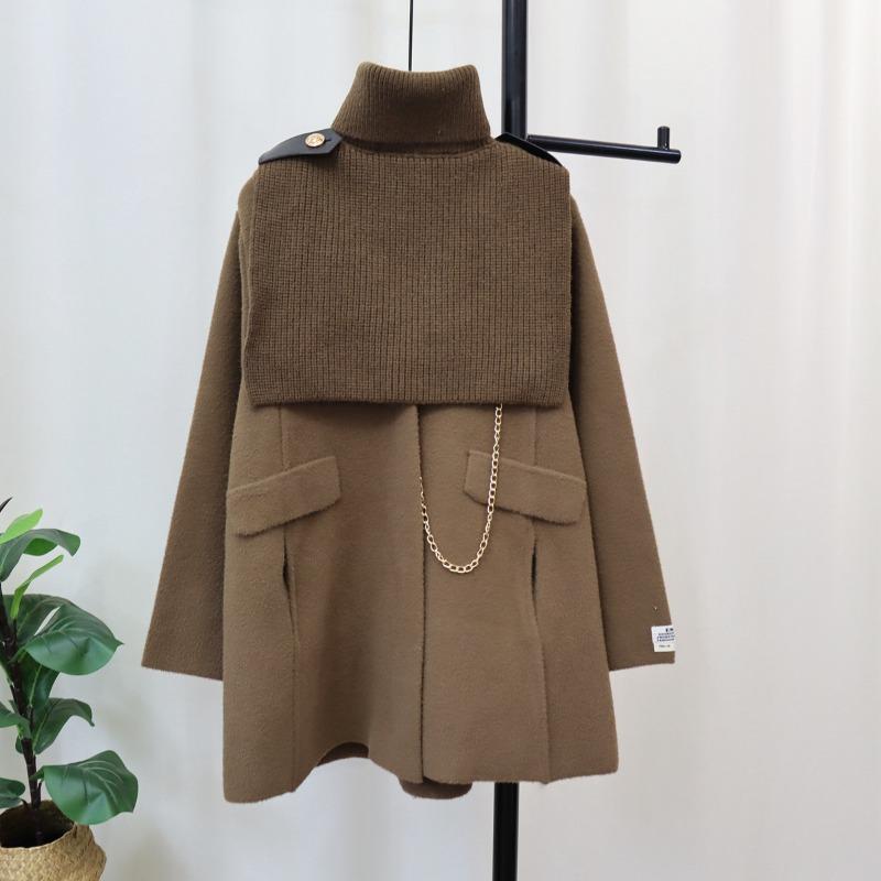 2025 autumn and winter new removable shawl knitted double-sided woolen coat cardigan two-piece set femininity sweater jacket