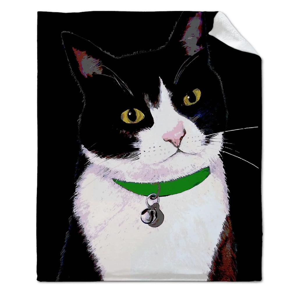 Cute Black Cat with Yellow Eyes Soft Throw Blanket All Season Warm Blankets Lightweight Fuzzy Flannel Throw Blanket for Bed Sofa