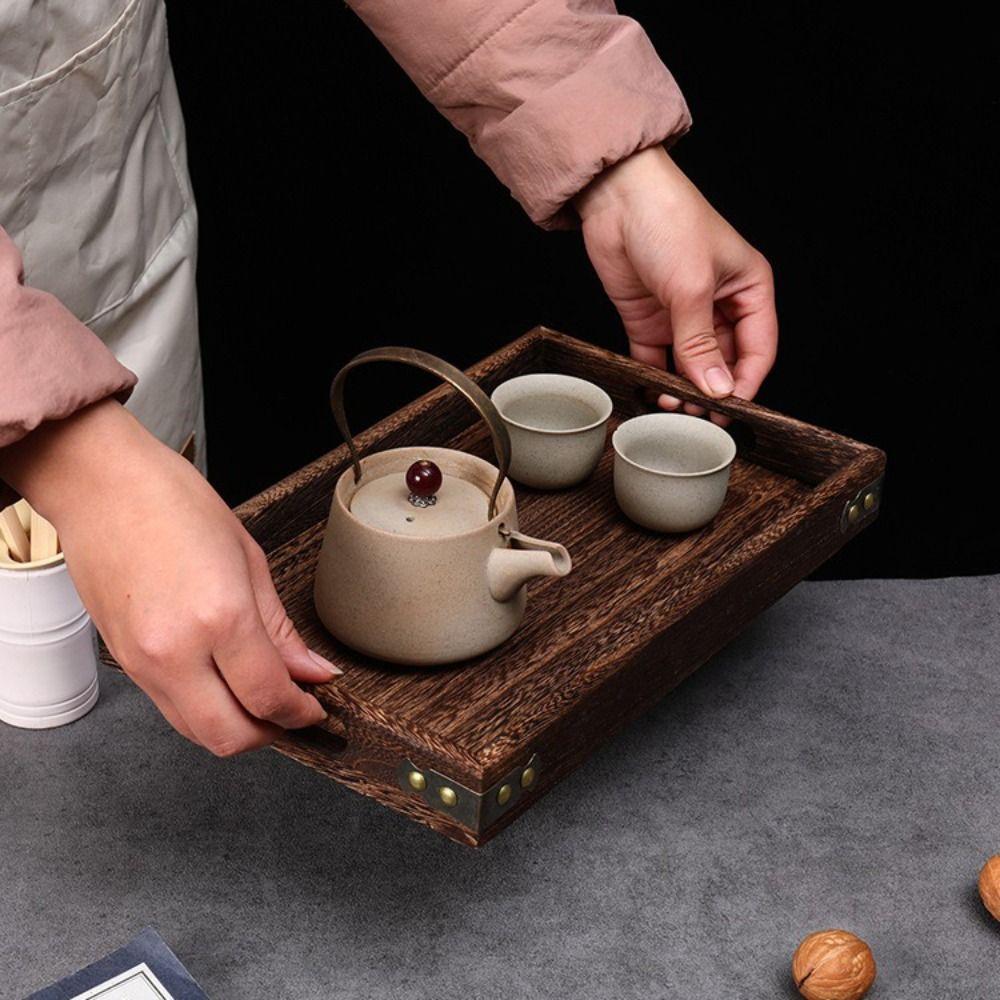 Decorate Tray Rectangular Wooden Tray Wooden Retro Style Wood Storage Tray Tea Tray Home Kitchen