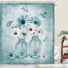 Rustic Farmhouse Blue Floral Shower Curtain, Farm Daisy Flowers and Butterfly Shower Curtain for Bathroom,   Boho Shower Curtain