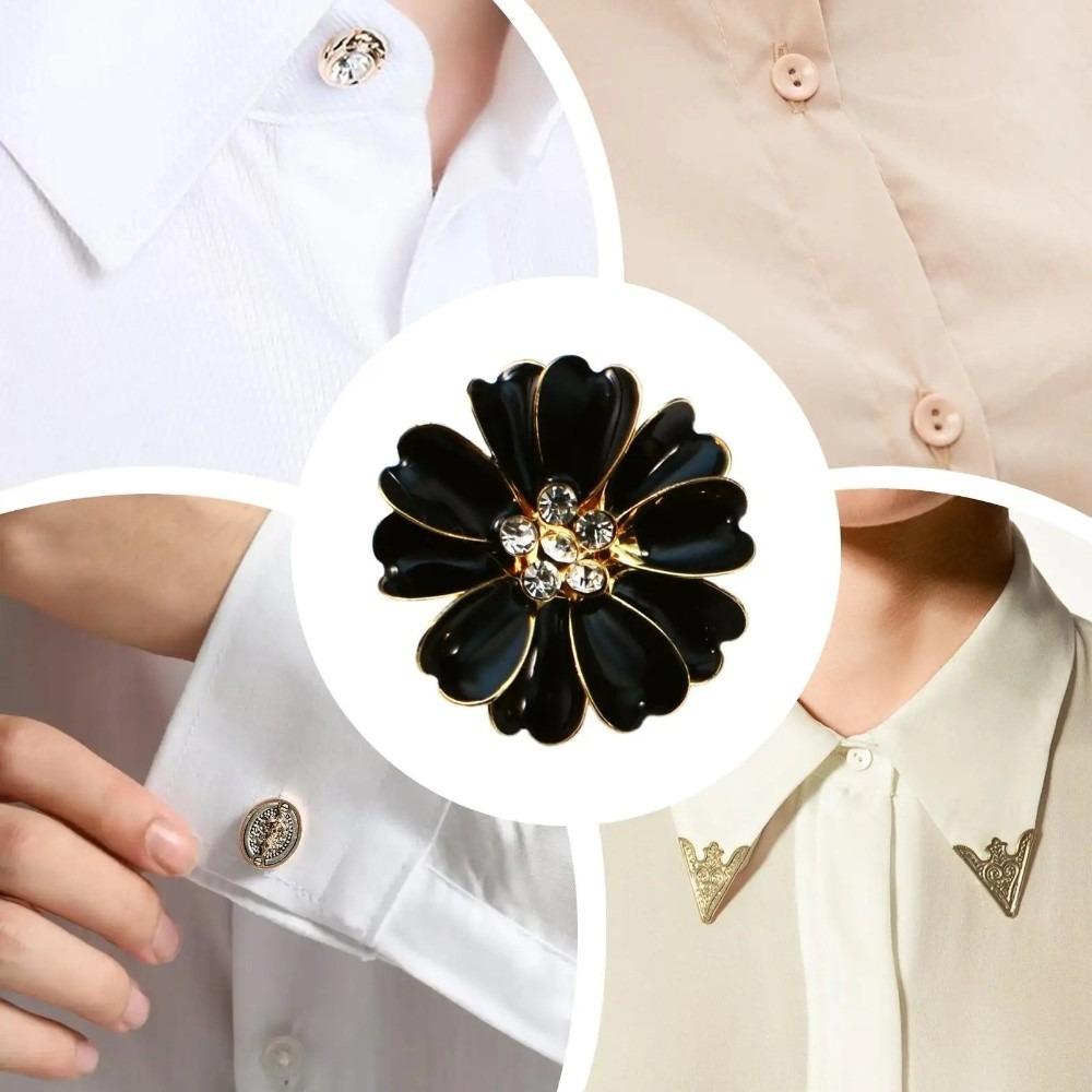 Flower Shaped Petal Rhinestone Cufflinks Fabric Blouse for Sewing Jeans Dress Button Cover Cufflinks Buckle Clip