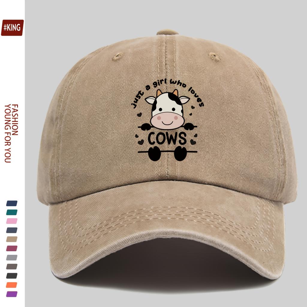 Cute Cartoon Cow Print Washed Vintage Soft Top Sunshade Baseball Cap Unisex Versatile Baseball Cap