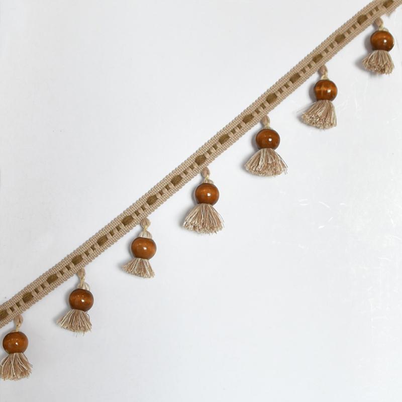1.5x100cm Cotton Curtain Tassel Accessories Wood Beads Hanging Ball Fabric Lace Accessories Handmade DIY Home Decoration