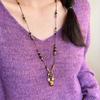 Tiger Eye Teardrop Beaded Necklace - Ethnic Style Retro Sweater Chain, Light Luxury High-End Accessory