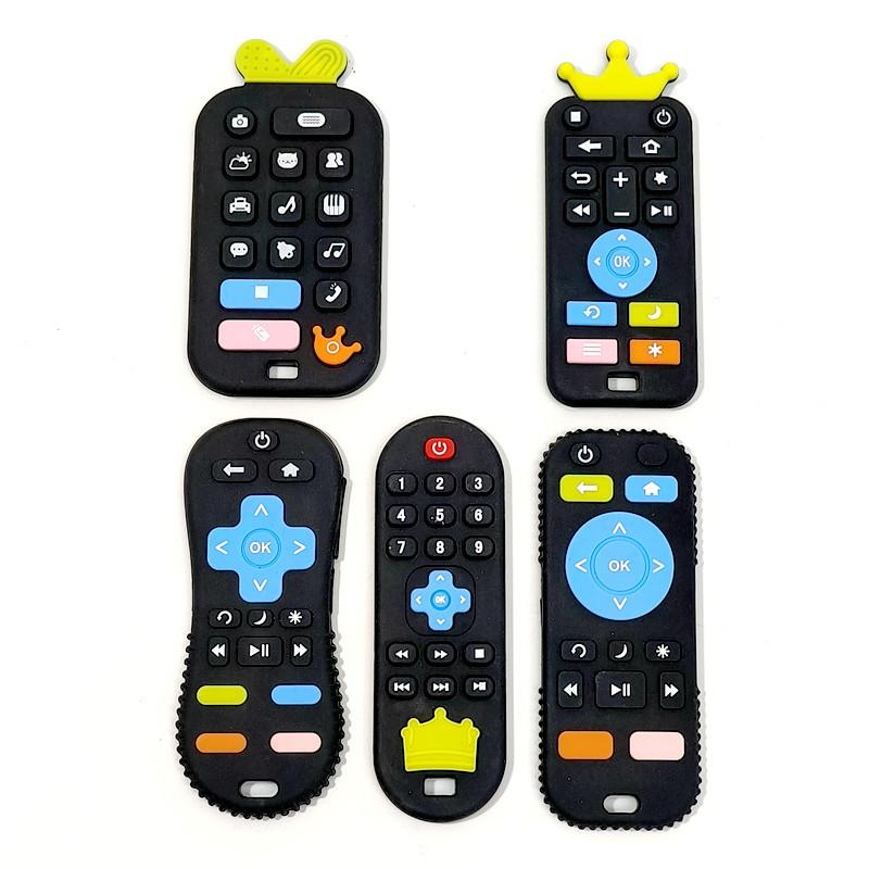 Non-Toxic Baby Silicone Remote Control Teether Baby Anti-Eating Hand Teething Stick Cartoon Soothing Bite Toys