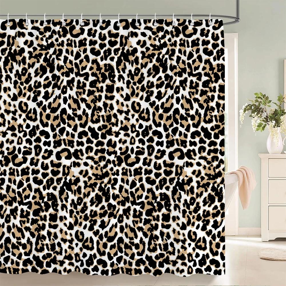 1 Pc Modern Bowknot Leopard Pattern Shower Curtains With Hooks Bathroom Curtains Printing Shower Curtain Home Decor Curtain