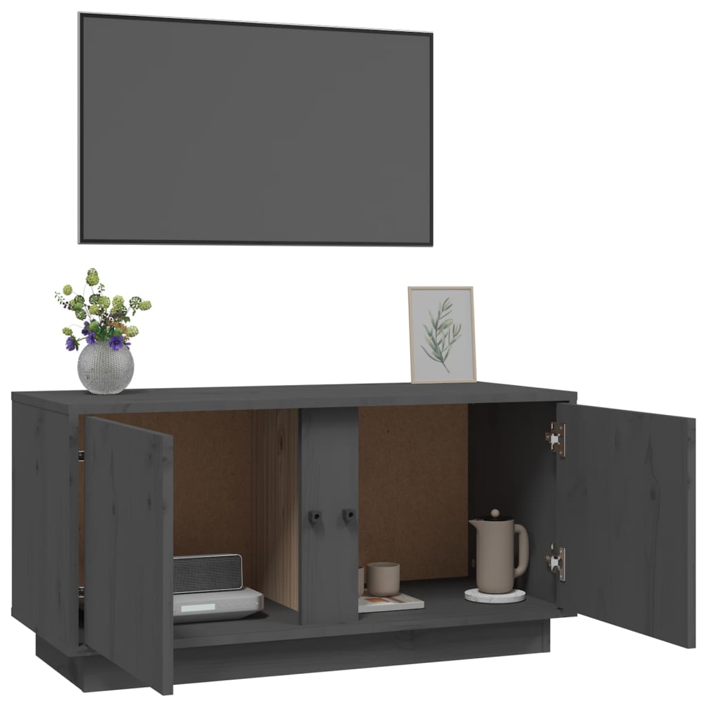 Vidaxl Szafka Pod Telewizor, Szara, 80X35X40,5 Cm, Lite Drewno Sosnowe