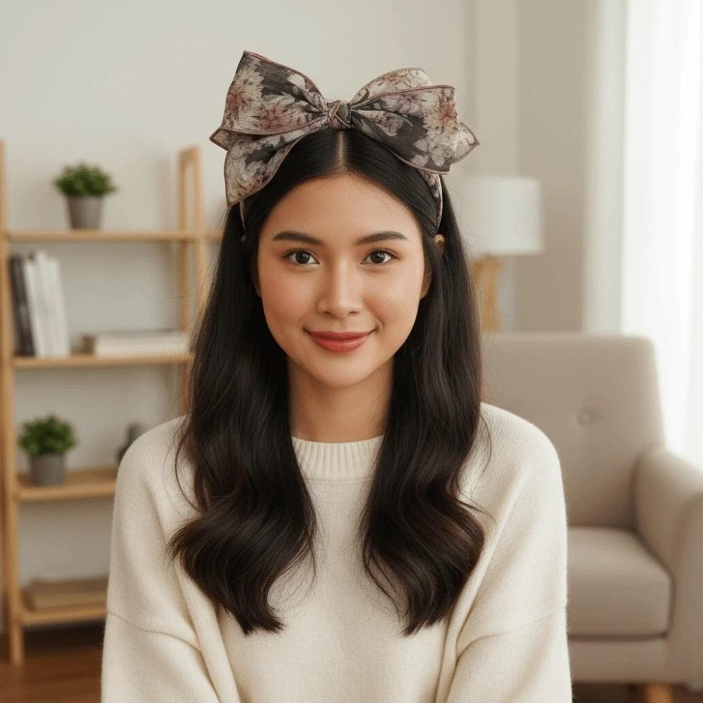 Creative Bownot Wide Hair Hoop Headwear Floral Printed Hairband Three-layer Bow Headband  for Gifts
