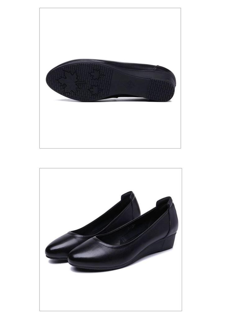 Spring/Summer Low Heel Work Shoes for Middle-Aged & Elderly Women - Soft Sole, Professional Leather Shoes for Hotel & Flight Attendant Use.