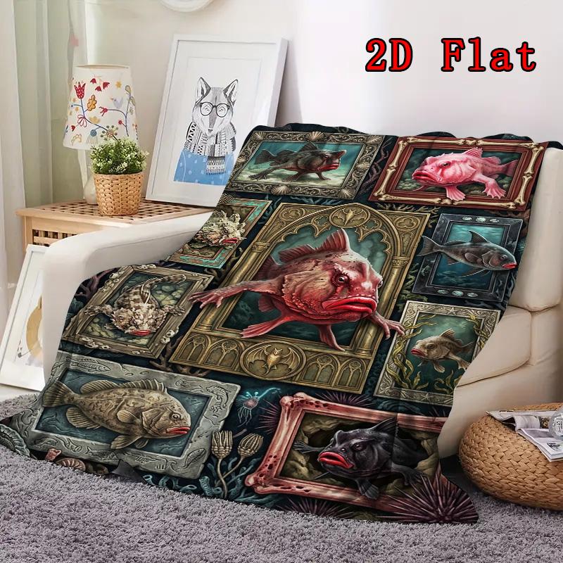 Sea Creatures 2D Flat Pattern Flannel Blanket, High quality All Seasons, Home Decor, Warmth and Comfort, Perfect for Christmas Gifts.