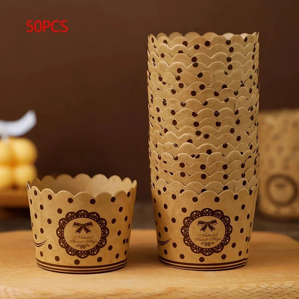 50 Stück - Kuchenbecher, Hitzebeständig, Leicht lösende Kuchenförmchen - Ölfestes Papierförmchen für gebackene Kuchen, Küchenzubehör