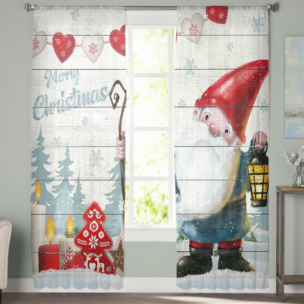 Weihnachten Winter Gnom Transparente Vorhänge Für Kinderzimmer Wohnzimmer Voile Vorhänge Weihnachten Küche Tüllvorhang