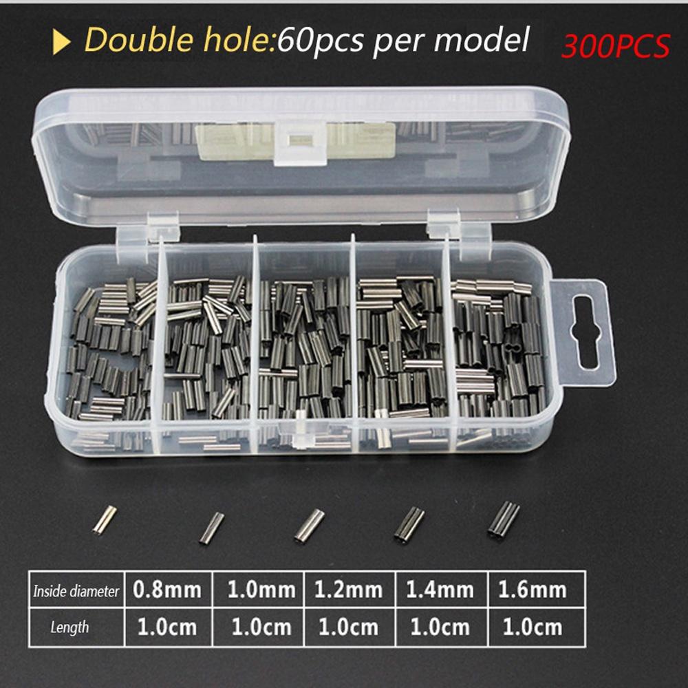 300-500pcs/Box Single/Double Barrel Crimping Sleeves Fishing Line Wire Leader Round Copper Tube Connectors Mixed Copper Tubes