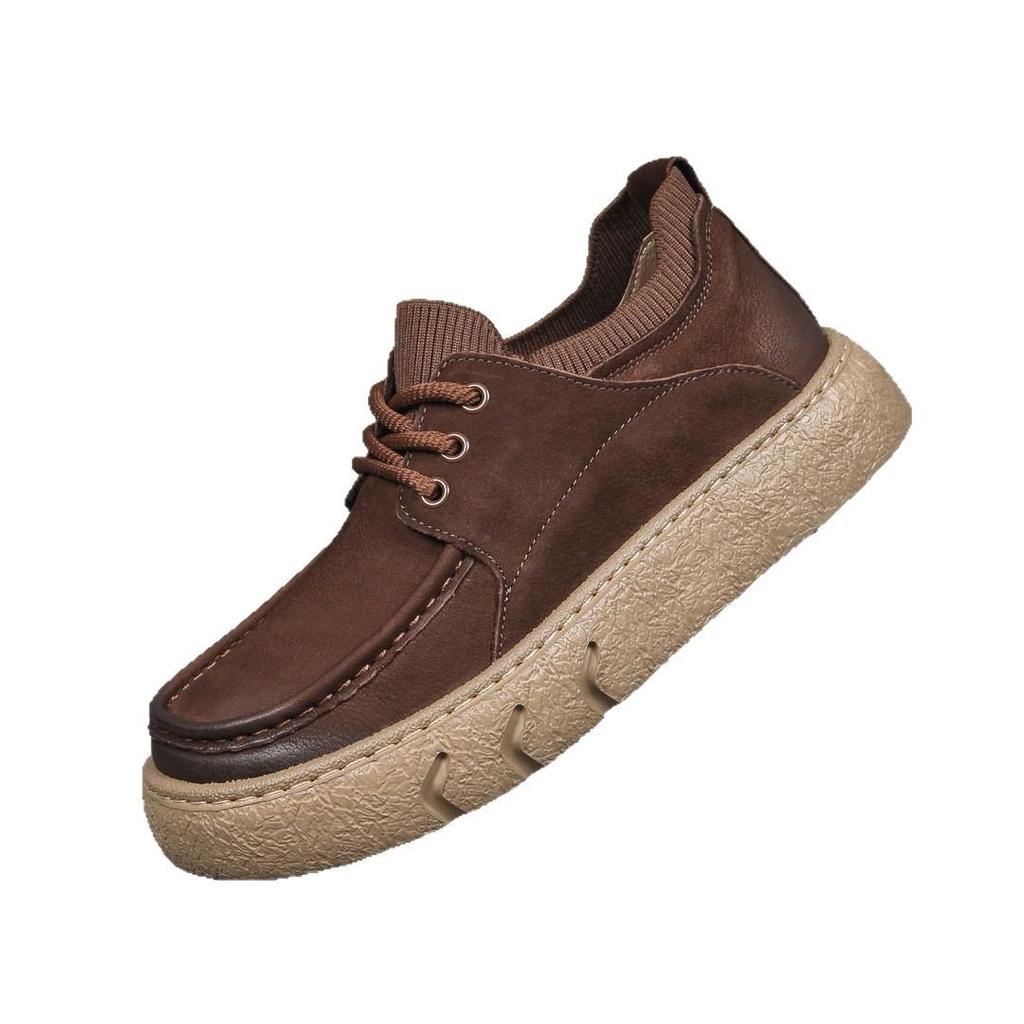 2025 High-End Cowhide Casual Sneakers: Genuine Leather, Thick Breathable Sole, Versatile Trendy Design for Workwear.
