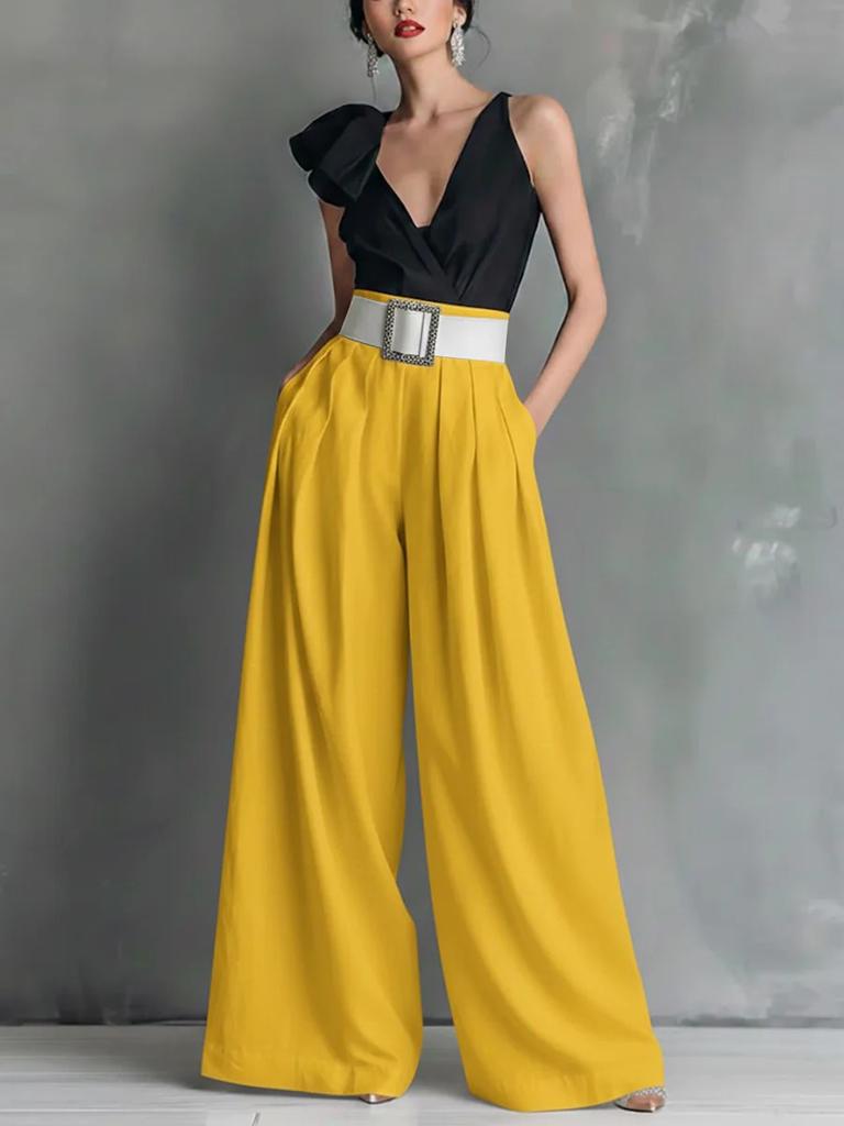 Women's Wide Leg Pants with Detachable Belt In Multiple Colors