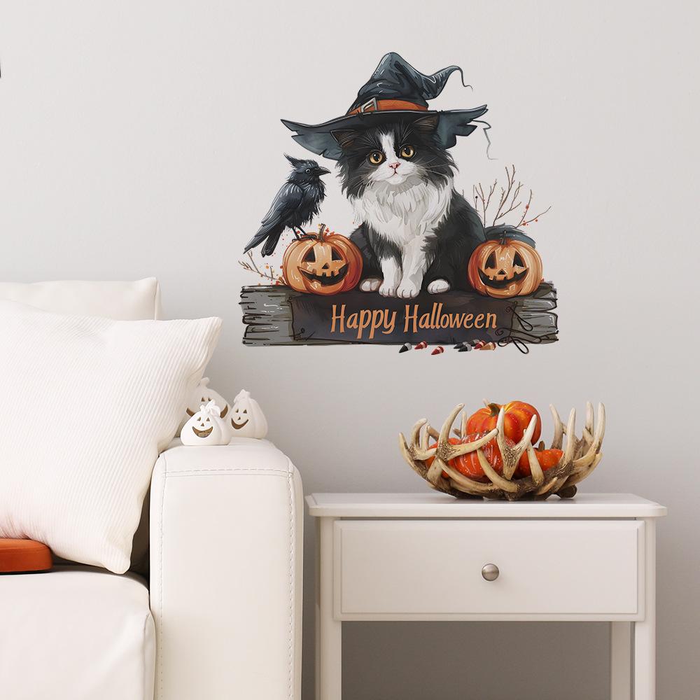 Fun-f183Happy Halloween Cartoon Cat Bedroom Porch Home Beautification Decorative Wall Stickers