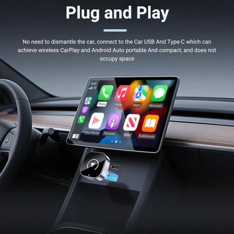 NEW 2in1 Mini Wireless CarPlay and Android Auto Adapter 5GHz WiFi, Type-C/USB Plug and Play Smart Box for Car Accessories Dongle
